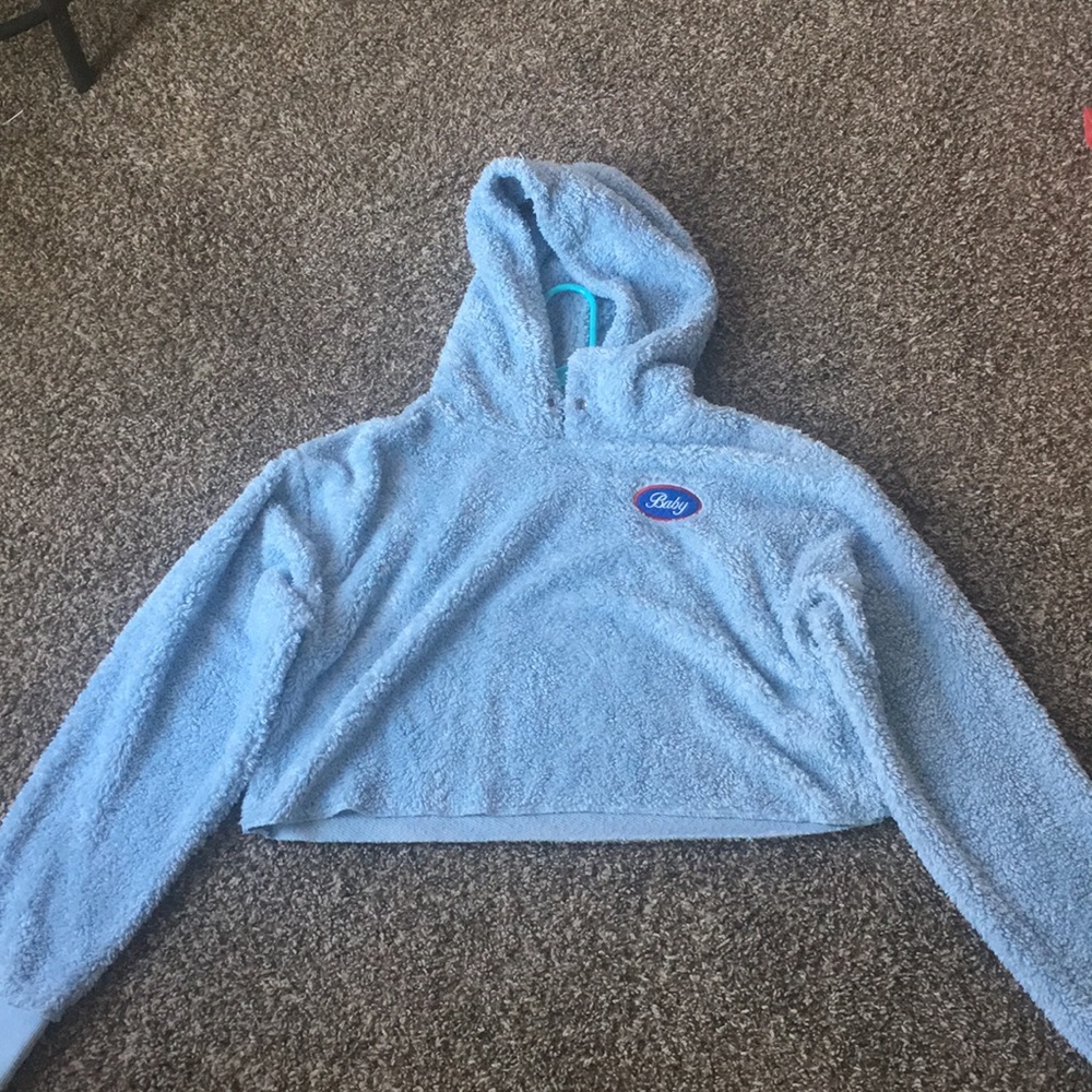 “Baby” Light blue cropped furry hoodie